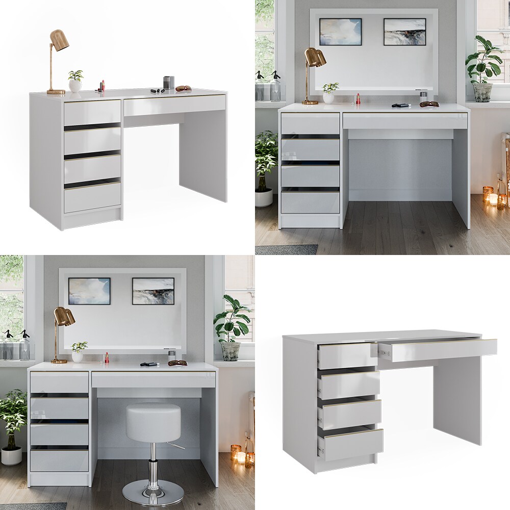 Vicco Schminktisch Sherry Weiß Hochglanz Gold 120 x 75 cm 5 Schubladen