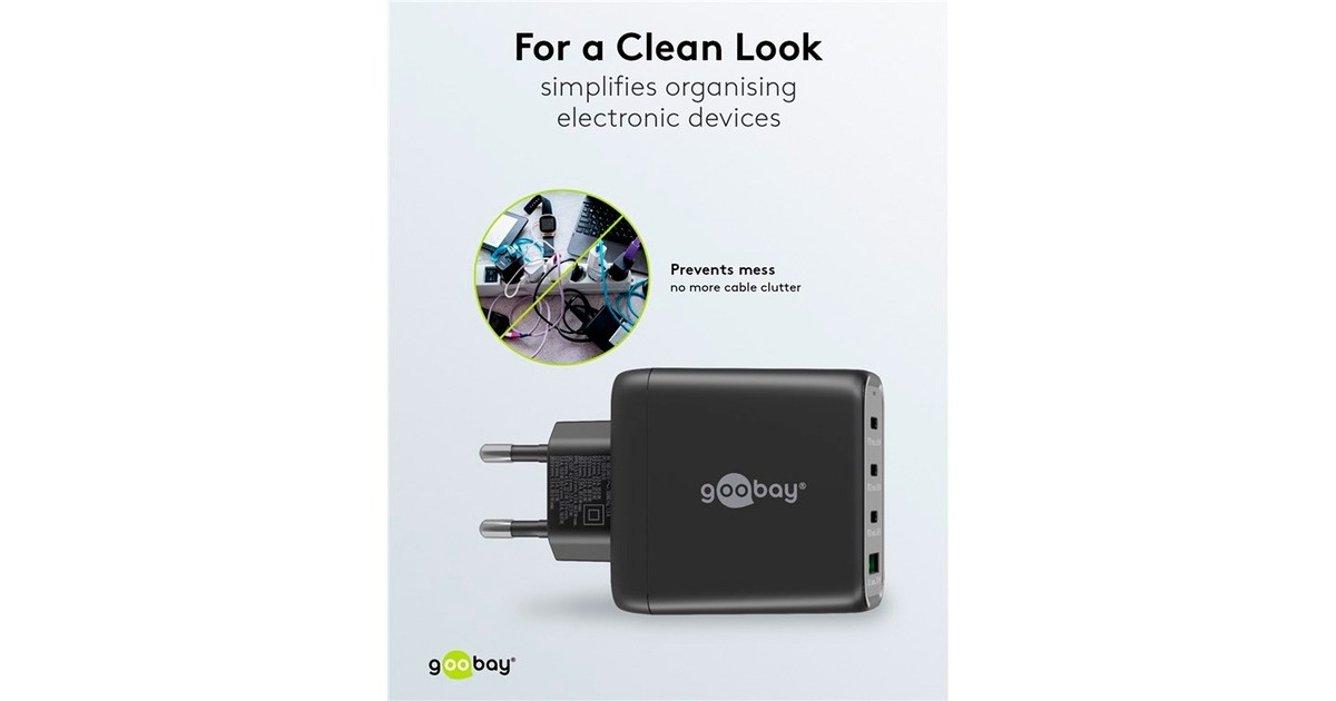 goobayUSB-C PD GaN multipoort snellader (68 W)  (Zwart, 3x USB-C, 1x USB-A, Power Delivery, QuickCharge)