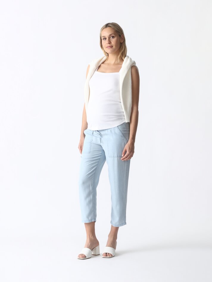 Calça jeans jogger leve para gestantes - Azul claro
