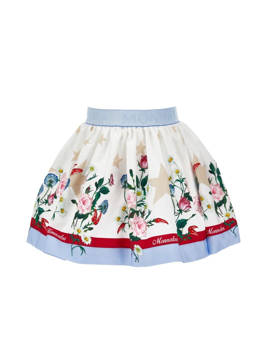 Monnalisa Floral Print Poplin Skirt