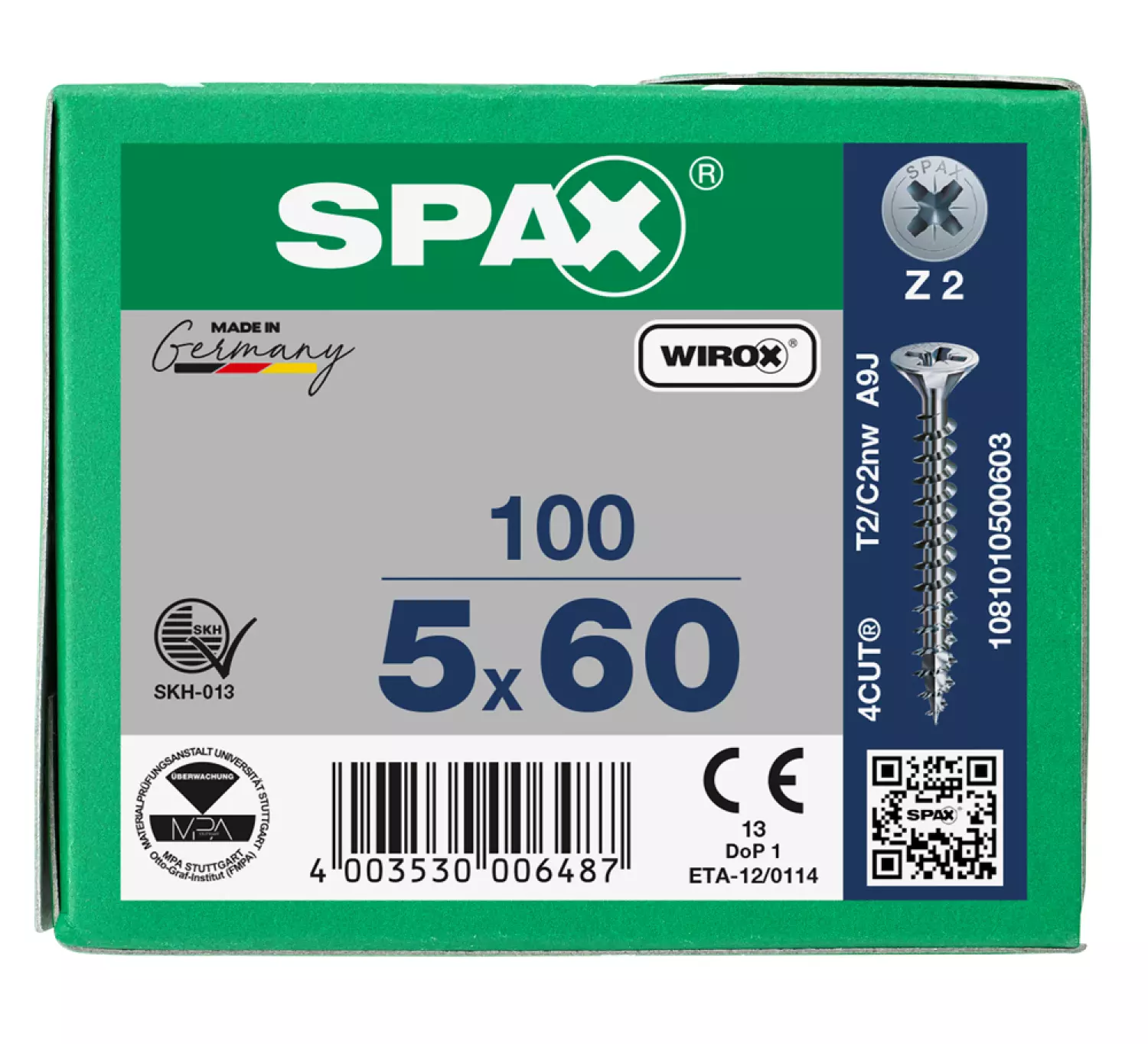 SPAX 1081010500603 Universele schroef - Verzonken kop - 5x60 - Voldraad - Kruiskop Z2 - WIROX - 100st