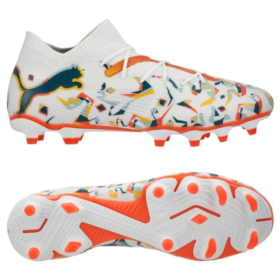PUMA Future 7 Match FG/AG NJR Creativity - Blanc/Ocean Tropic/Turquoise Surf/Hot Heat/Sun Stream ÉDITION LIMITÉE