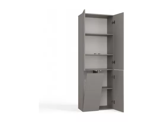 RORY - Armoire de salle de bain avec panier - Dimensions 174x60x30 - Meuble de rangement salle de bain espace buanderie - Gris