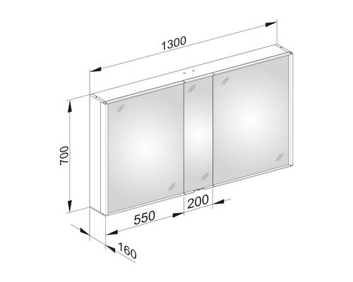 KEUCO Royal Match spiegelkast 130 x 16 x 70 cm aluminiumkleurig 2-deurs LED IP 20