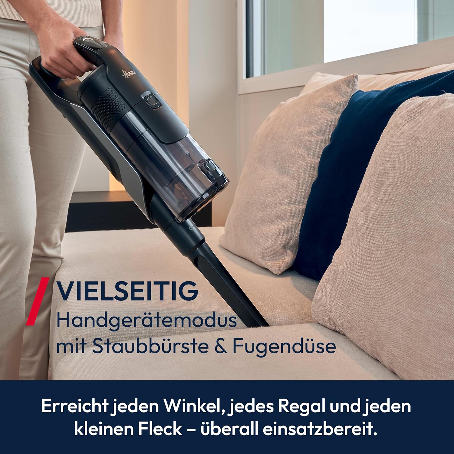 Hoover HF6 Akkustaubsauger mit Bodensensor, Dual Way Clean, bis zu 100Min Laufzeit, Anti-Twist Bürstenrolle, Doppelte Kantenreinigung, QuickPark, tragbar, 660 W [HF610H]
