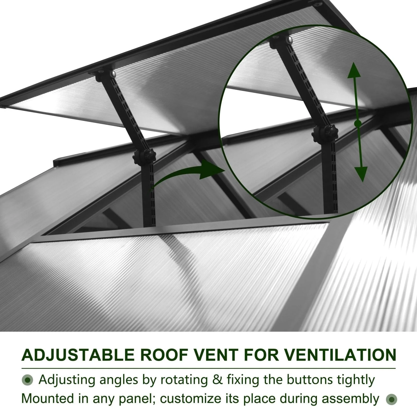 VEIKOUS Aluminum Walk-In Garden Greenhouse Kit with Adjustable Roof Vent and Lockable Door Grey