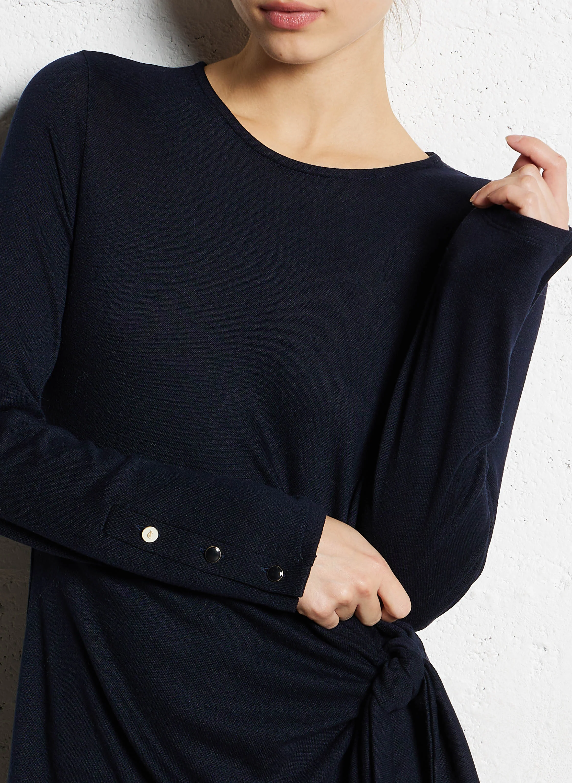 Robe longue col rond en maille mélangée | Bleu