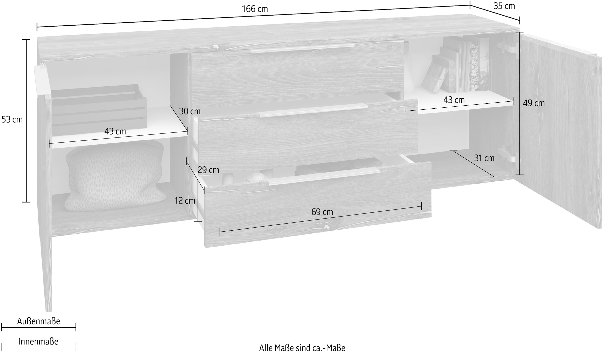 borchardt Möbel Sideboard »Oliva« Breite 166 oder 200 cm