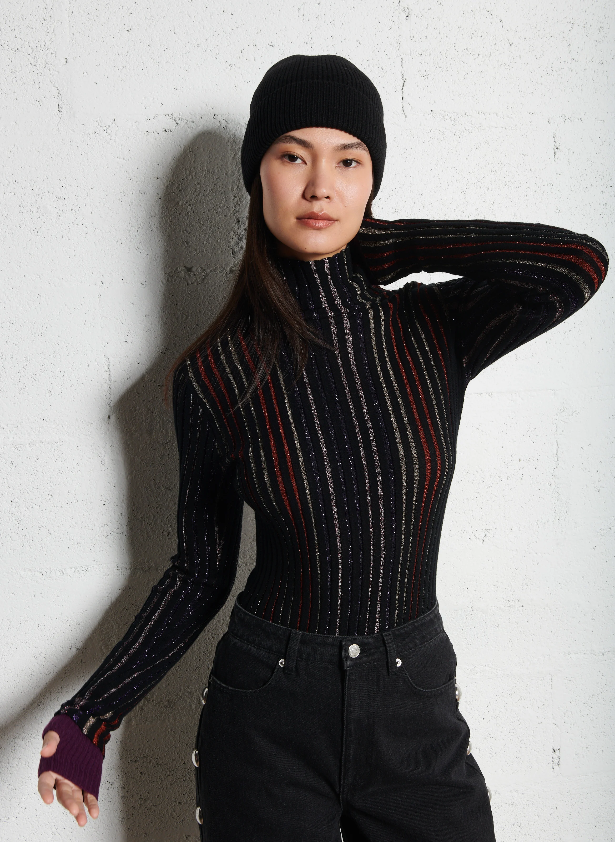 AGLITTER - Pull moulant col roulé en coton mélangé | Multicolore