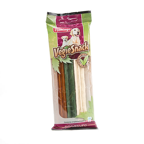 Petiscos dentais vegetarianos sabor flamingo para cães