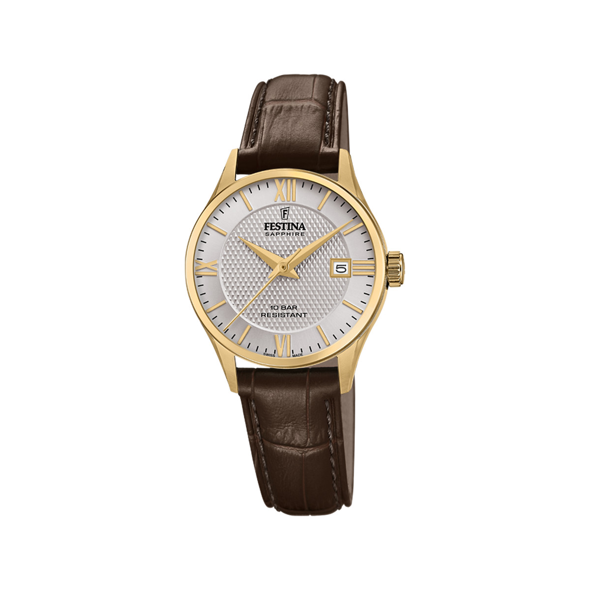 Festina femme acier doré jaune bracelet cuir marron