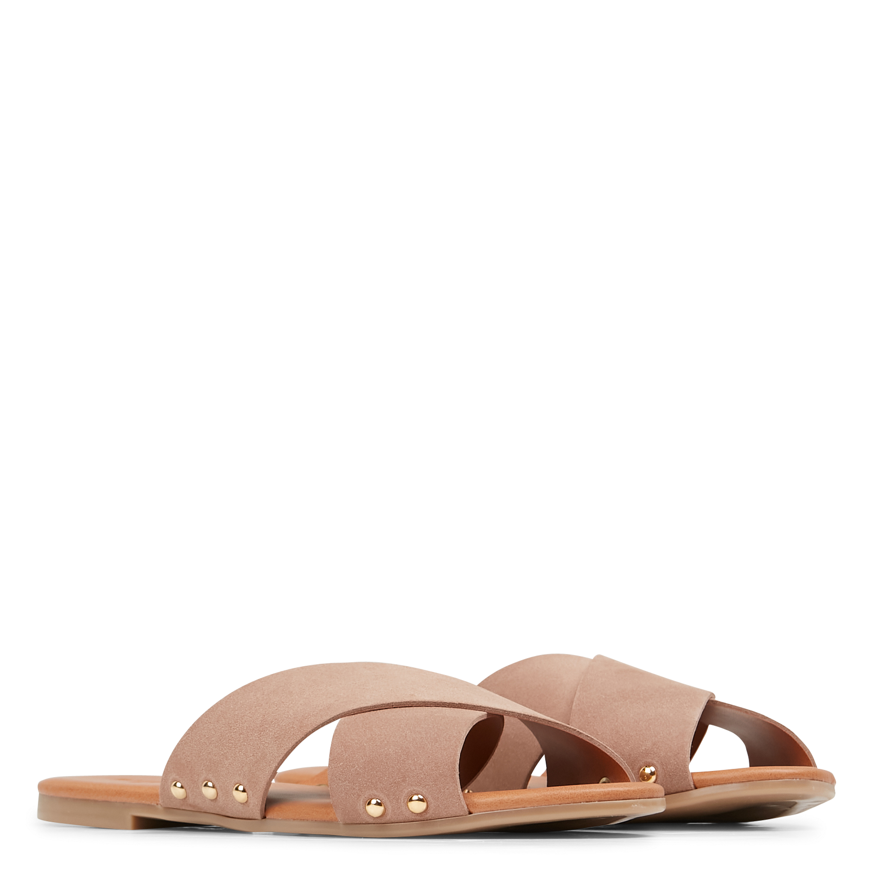Mules plates en cuir suédé| Rose