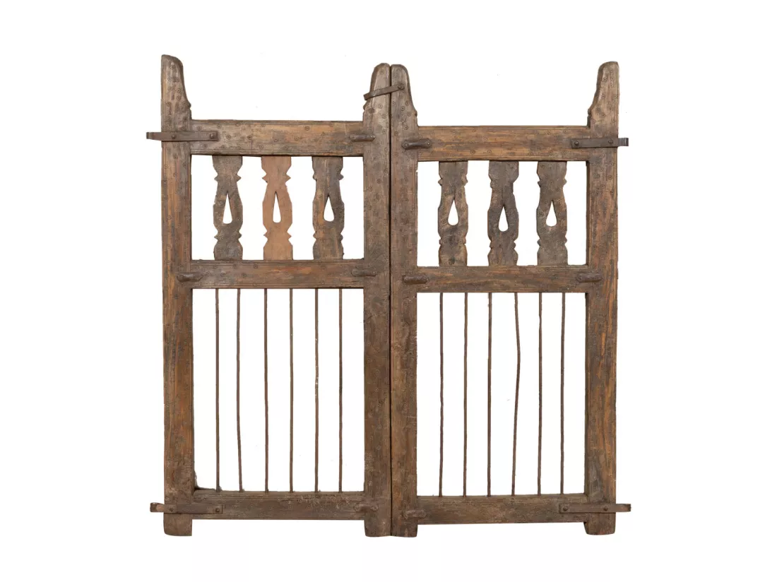BISCOTTINI Portail - Bois Massif et Fer Finition Antique - Clôture en Fer - Portail en Métal - Porte Décorative - Portail d'Entrée - Clôture en Bois - Intérieur et Extérieur - 97x5x96cm