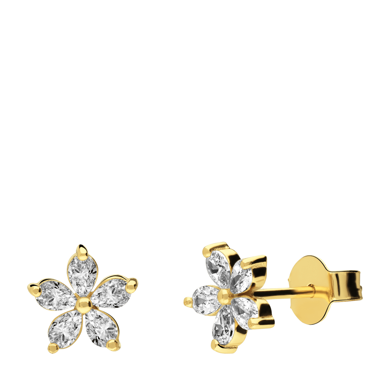 Zilveren goldplated oorknoppen bloem met zirkonia