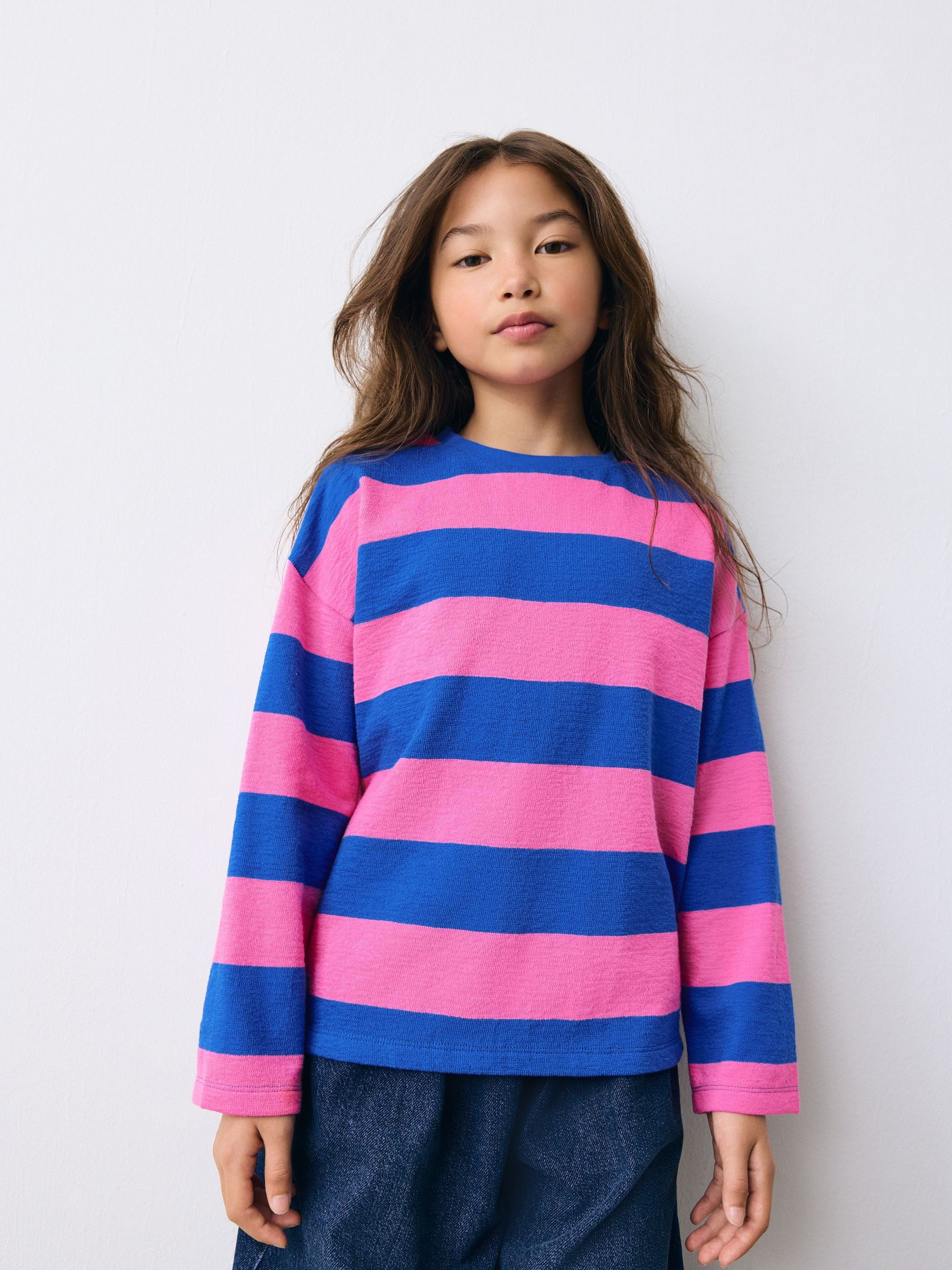 Roze/blauw gestreept - Getextureerde top met lange mouwen (3-16jr)