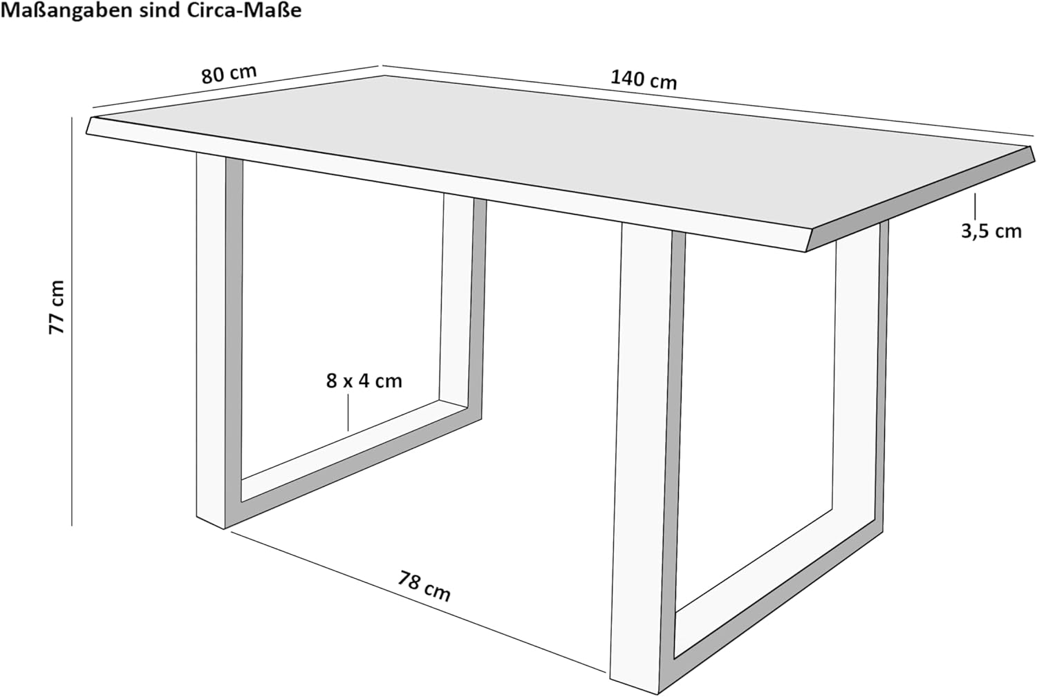 SAM Esstisch Harley | 140 x 80 cm | Akazienholz massiv | Farbe: Natur lackiert | echte Baumkante | U-Gestell Metall Schwarz | pflegeleichter Baumkantentisch/Esszimmertisch/Küchentisch