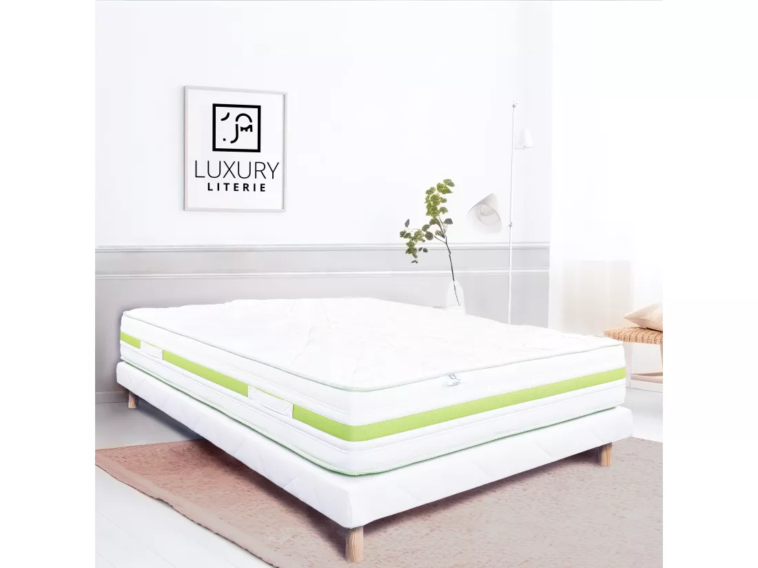 Sommier tapissier 90x190, blanc, Gamme Prestige Hôtel, bois massif + pieds offerts