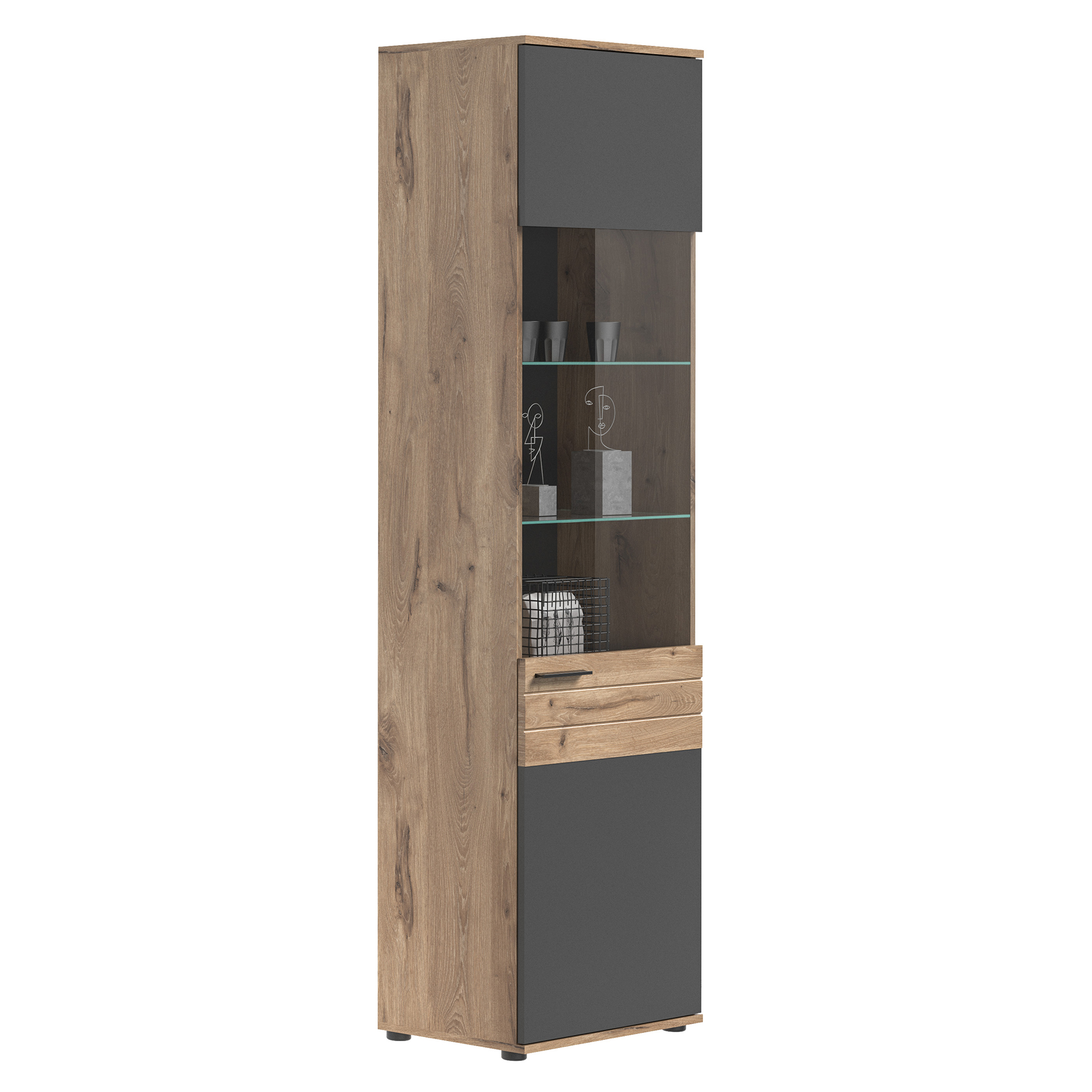 Vitrine MASON - Nox Oak - Basalt grau - 57 cm