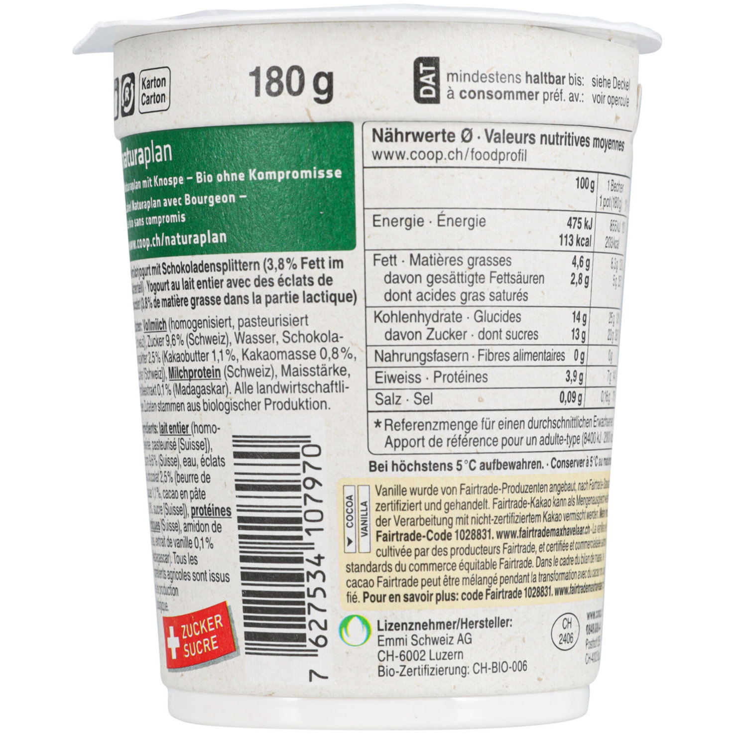 Naturaplan Bio Fairtrade Joghurt Stracciatella 2x180g