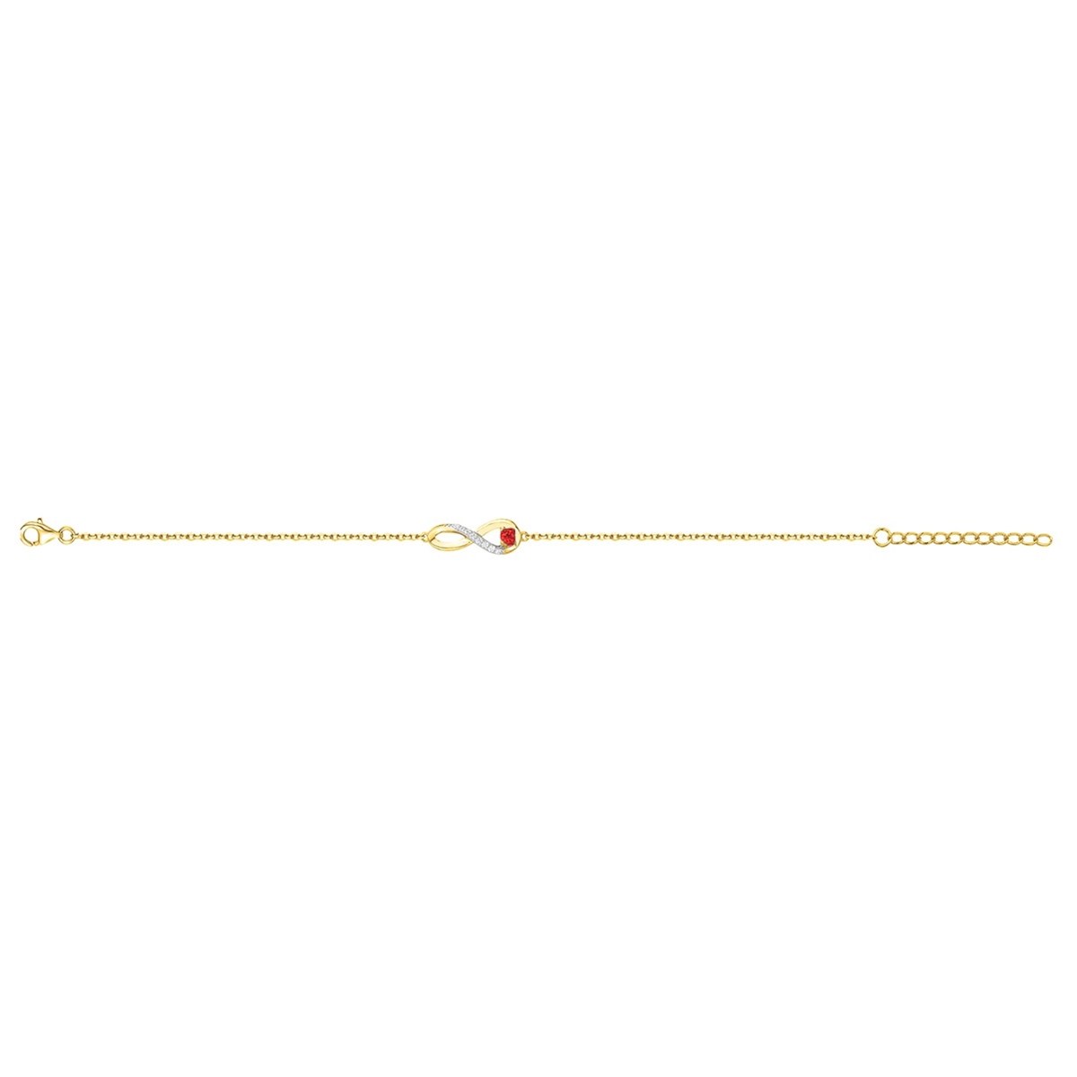 Bracelet souple mono-motif en Plaqué Or avec spinelle rouge rubis