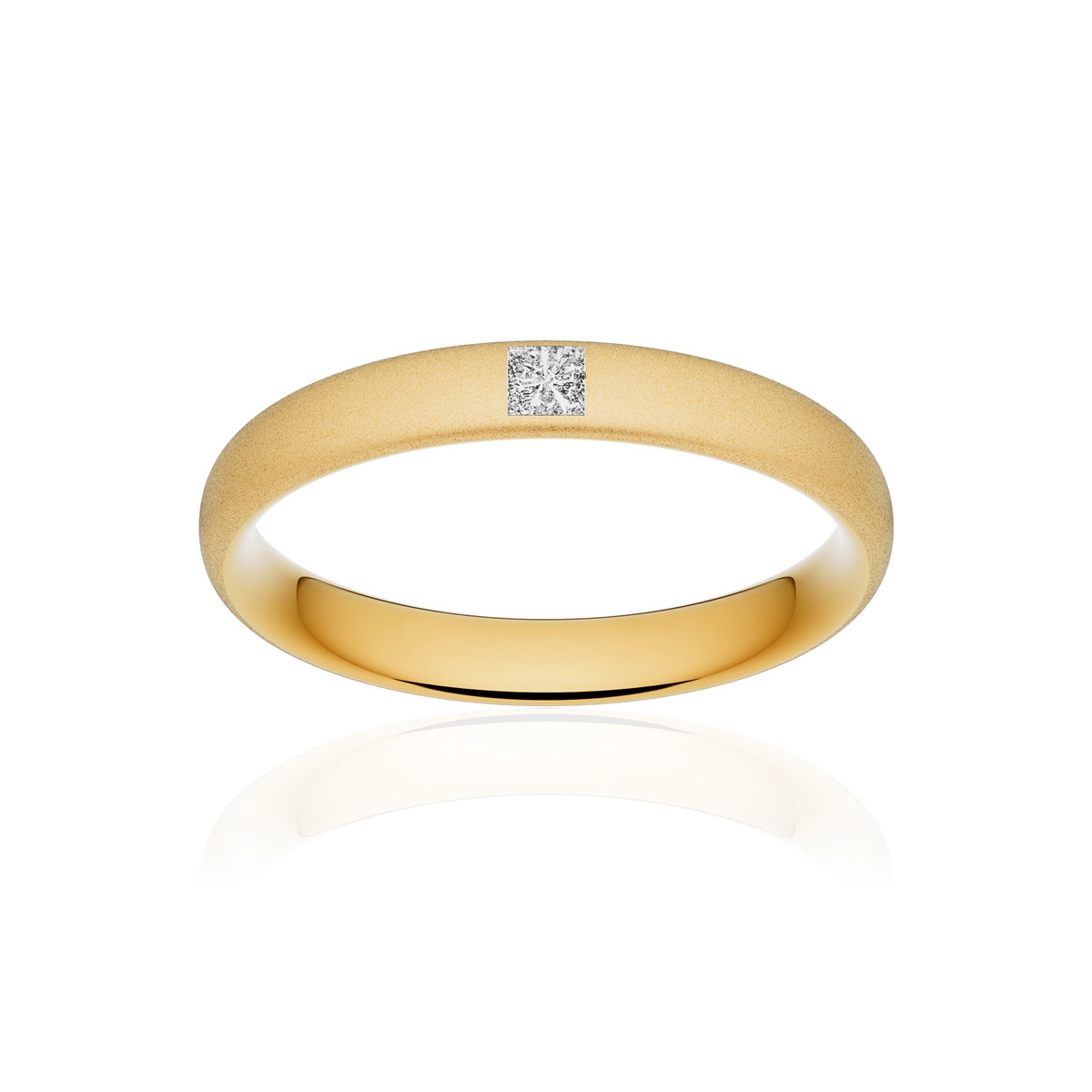 Alliance or 750 jaune sablé ruban confort 3,5mm diamant princesse