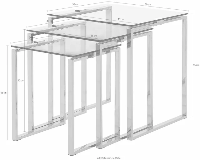 ACTONA GROUP Beistelltisch »Katrine Beistell-Set, TOPSELLER! 3 stück, modern« Set, Couchtisch, Sofatisch, OTTOs Choice,  Scandi-stil, klare Glasplatte, verchromtes Metallgestell, pflegeleicht