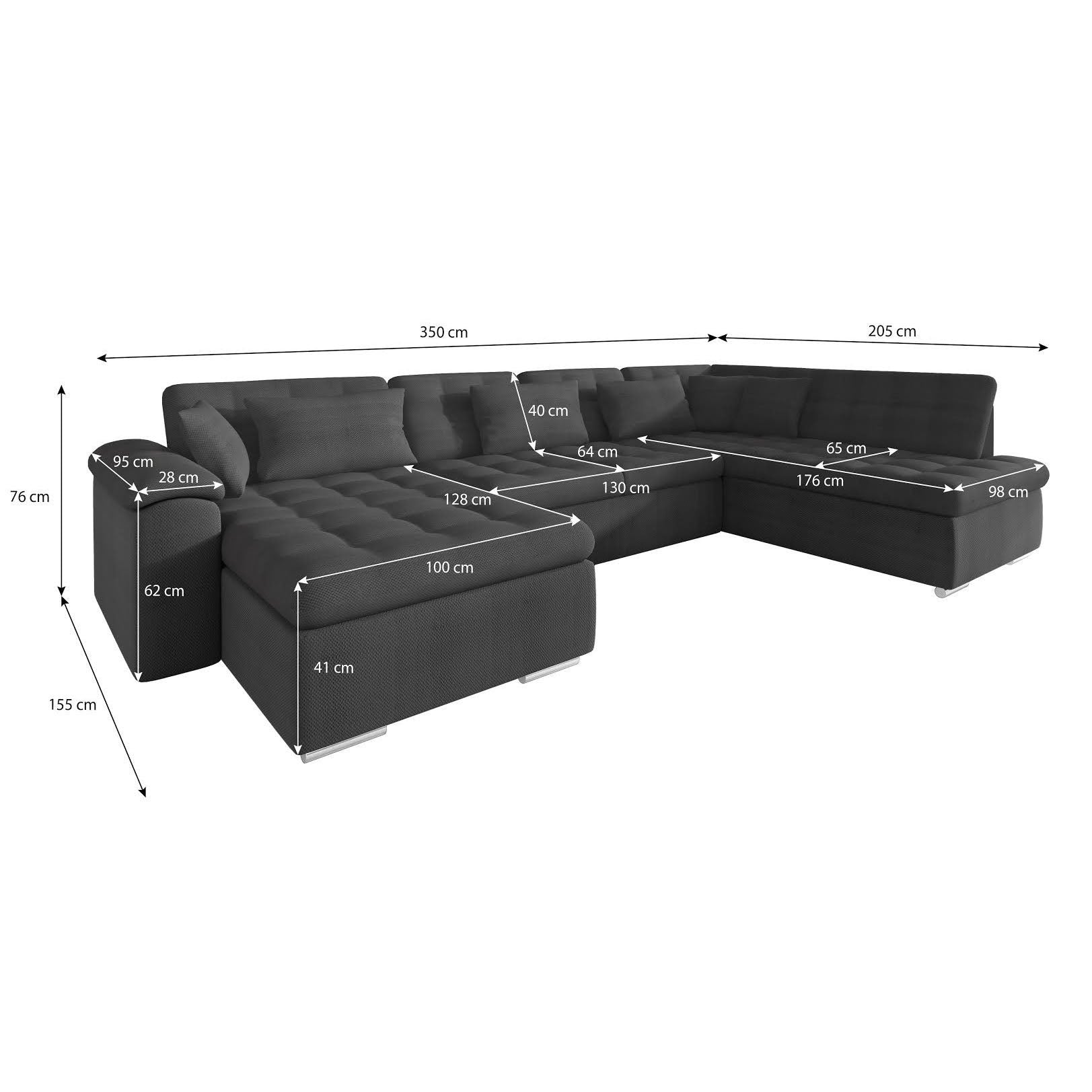 Nicoreta - Hoekbank 5-zits met chaise longue - Stof grijs - Links