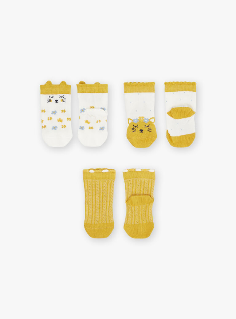 3 chaussettes écrues et moutarde