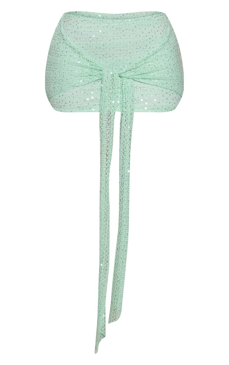 Bleu Jupe Mini Coordonnée Texturée À Sequins Avec Nœud Devant Petite