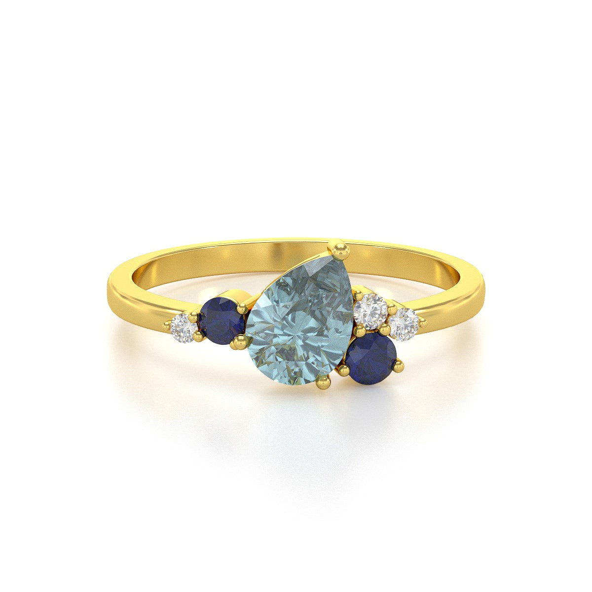 Bague ADEN Or 585 Jaune Aigue-Marine Saphir et diamants 2.296grs