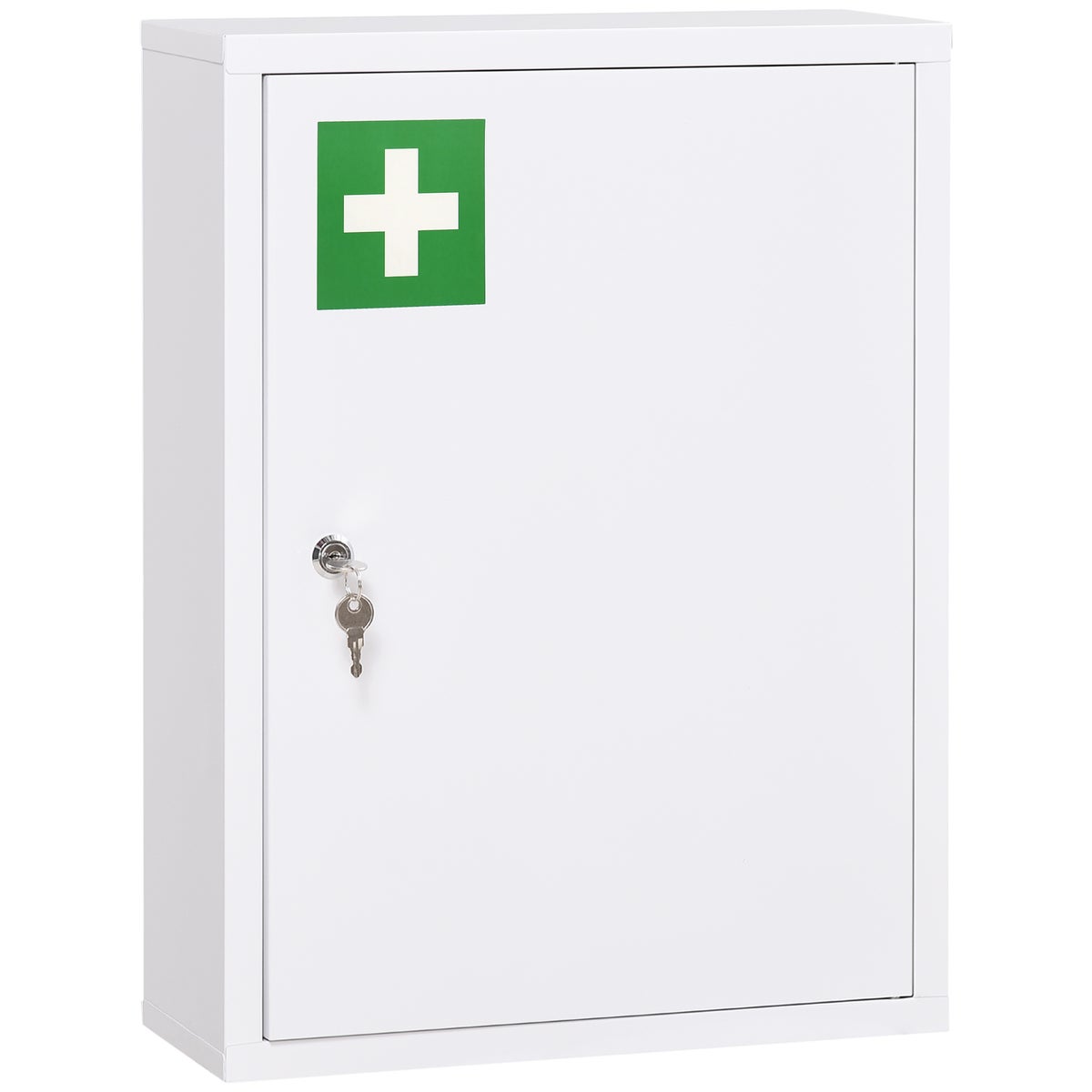 Kleankin Medicijnkast, Apothekerskast met 3 compartimenten, Afsluitbare EHBO-kast met 2 sleutels, Staal, Wit, 40 x 15 x 53,5 cm