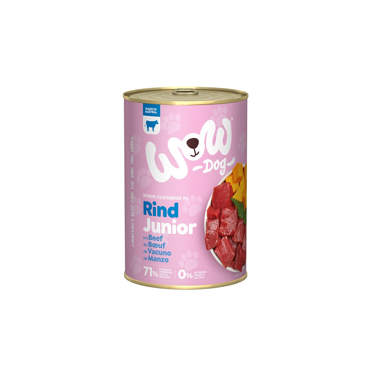 WOW Nassfutter Hund, Junior 6x400 g Rind mit Kürbis
