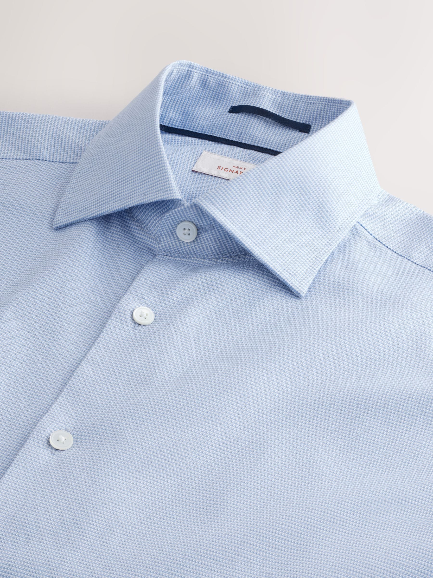 Blauw - Slim Fit - Signature 100% katoenen overhemd met textuur