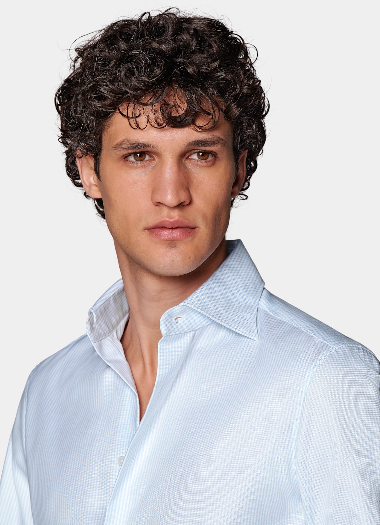 Chemise en oxford coupe très ajustée bleu clair à rayures