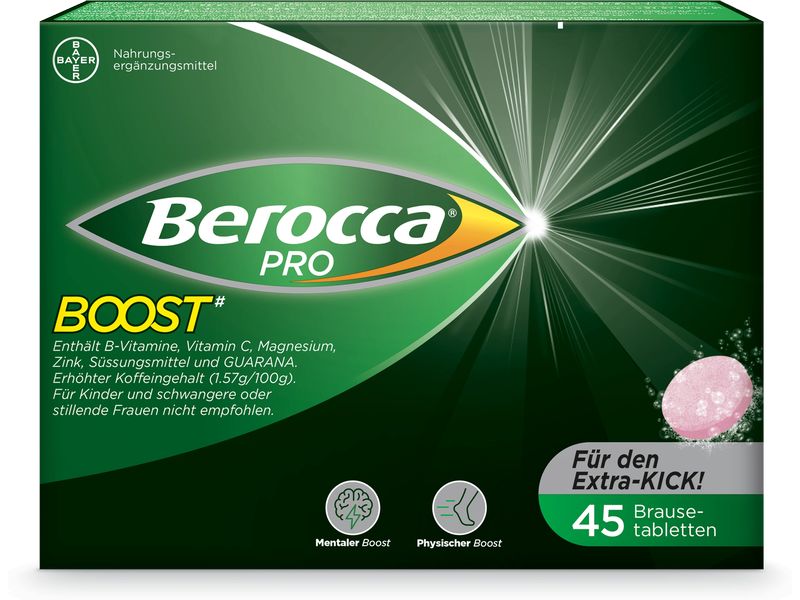 Berocca Brausetablette Pro Boost 45 Brausetabletten Vegane Nahrungsergänzung mit Koffein und Vitaminen