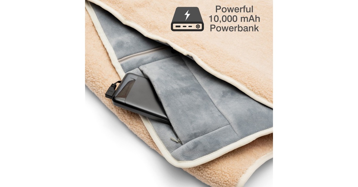 CozyJorv Warmtedeken | Stoelkleed | Stoelverwarmer  (Lichtbeige, Powerbank 10000 mAh)