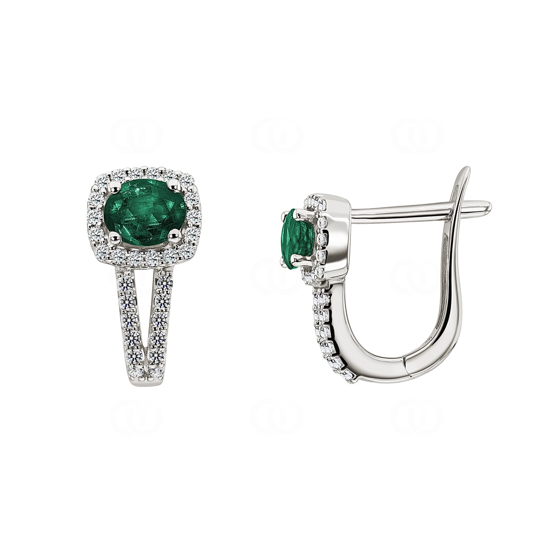 Kreolen 750/18 K Weissgold mit Smaragd oval und Diamanten 0.24 ct H/si