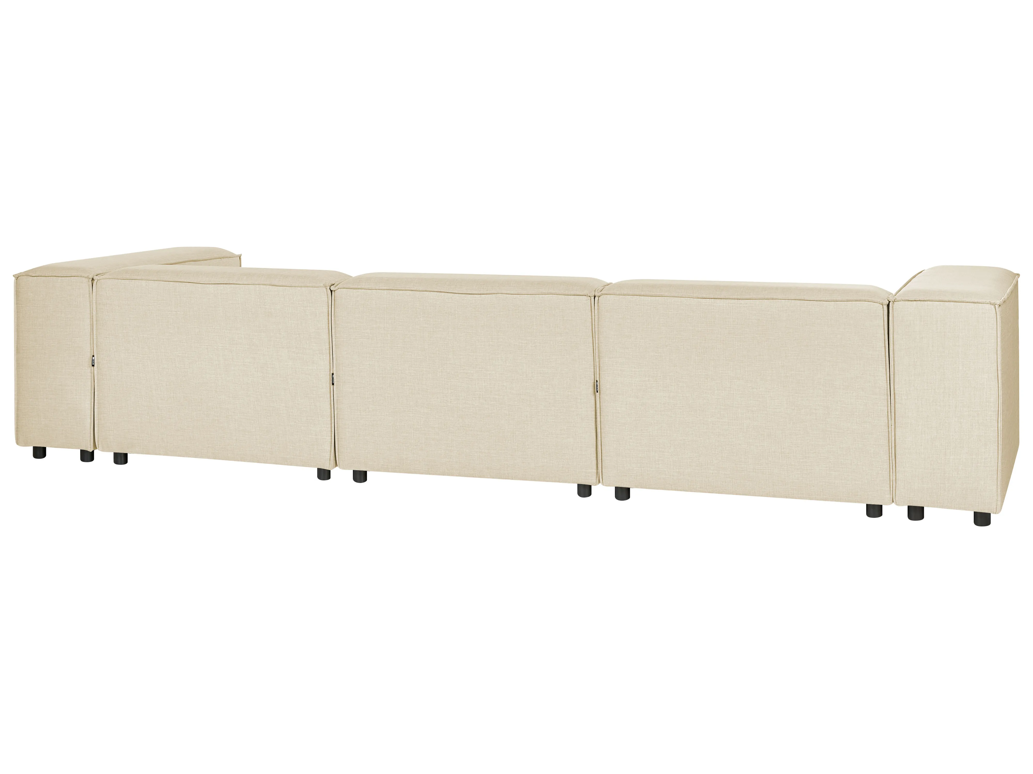 Modulaire hoekbank 3-zits APRICA Kunstlinnen Beige met ottomaan rechtszijdig