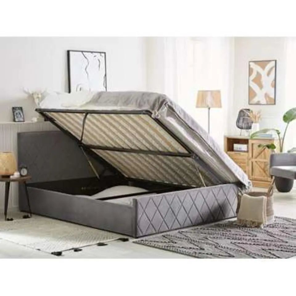 ROCHEFORT - Bed met opbergruimte - Grijs - 160 x 200 cm - Fluweel