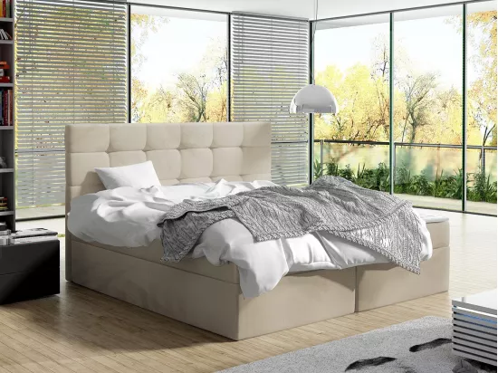 Lit continental Comfivo 196, Double, Continental, Brun clair, 160x200, Tapisserie, 163cm