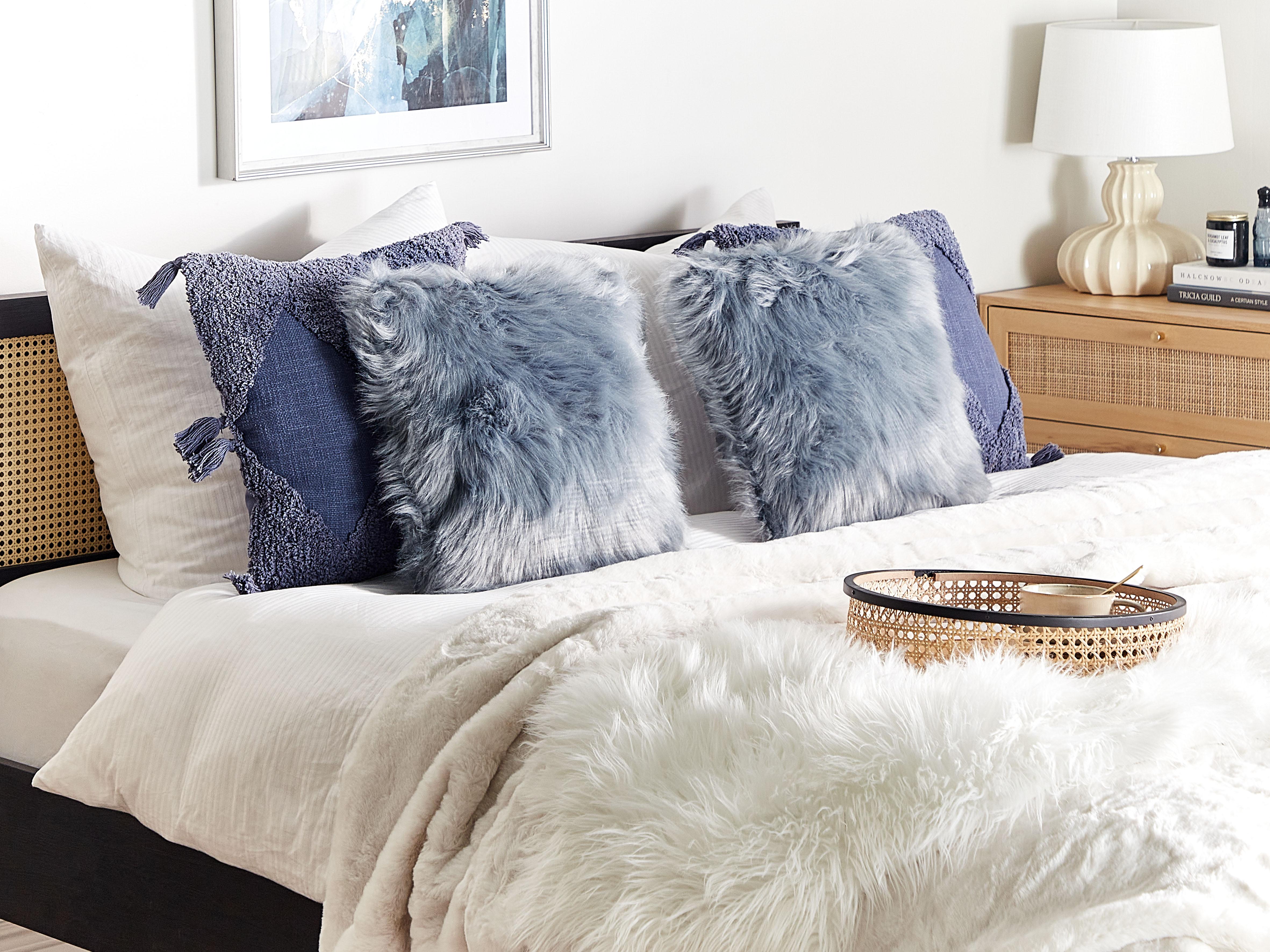 Set van 2 sierkussens LUBHA Nepbont 42 x 42 cm Donkerblauw effen