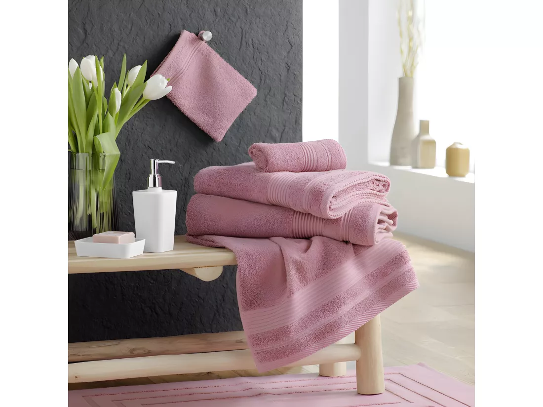 Drap de douche en coton éponge - Rose - 70 x 130 cm