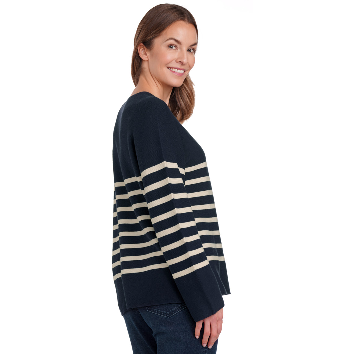 Gina Benotti Damen Feinstrickpullover mit Streifenmuster dunkelblau