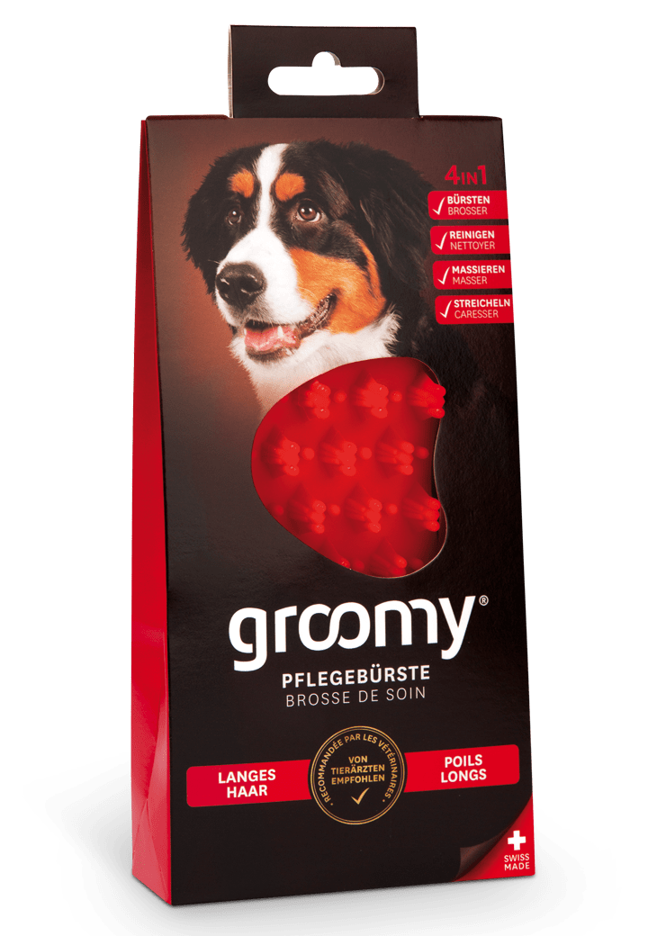 GROOMYü Pflegebürste für&nbsp;langes Hundehaar, rot
