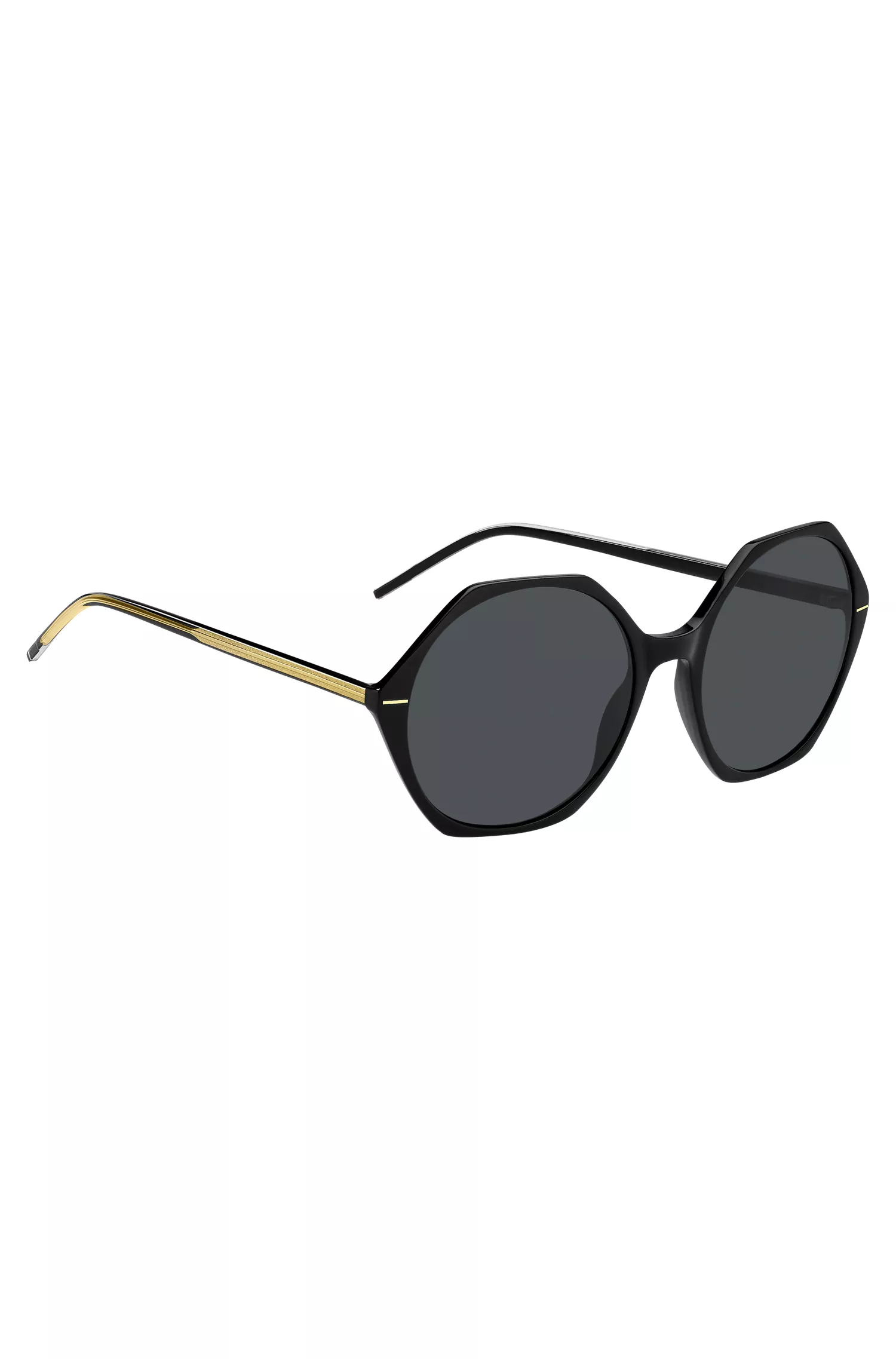 Óculos de sol BOSS em acetato preto com armação angular.