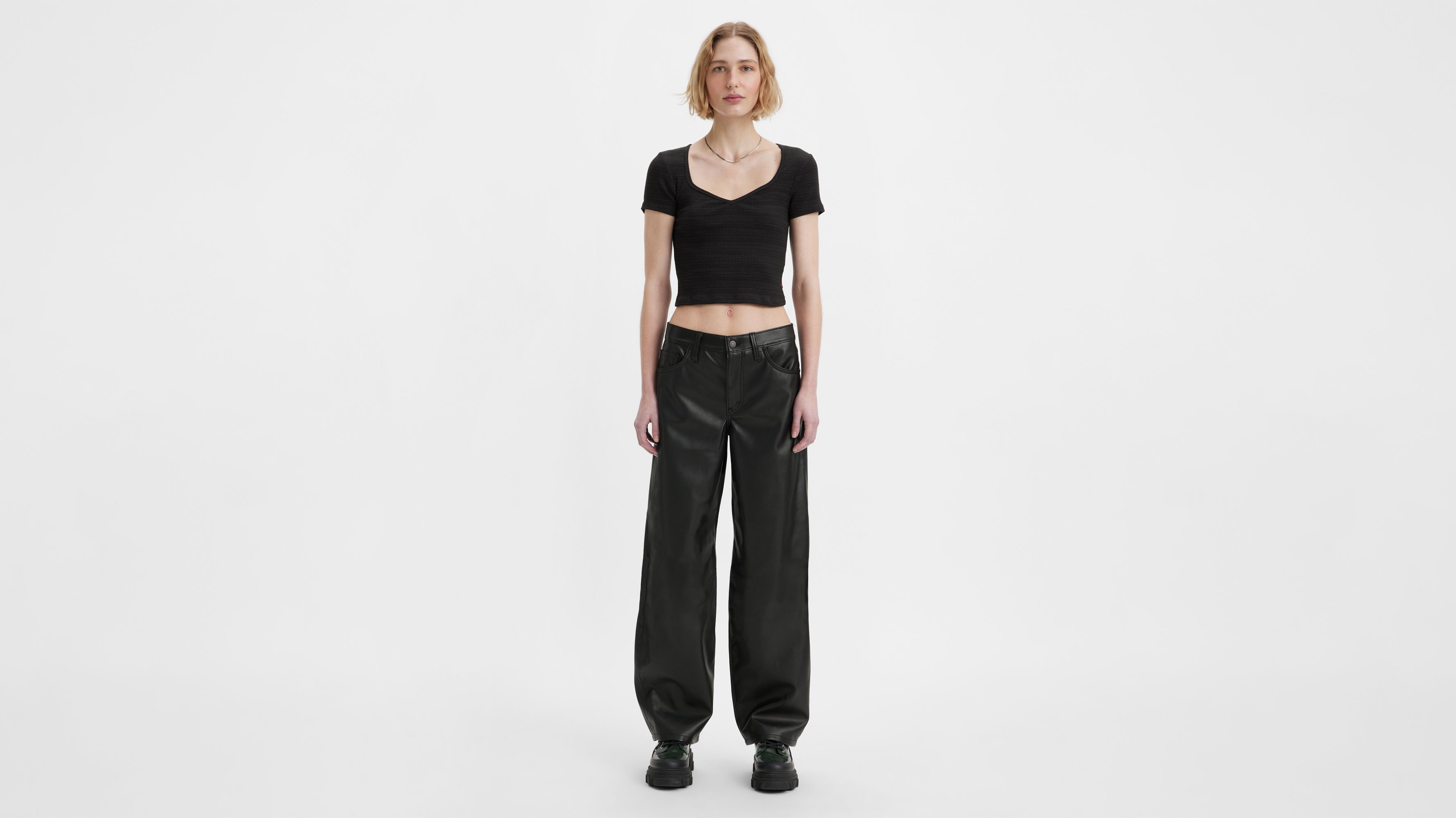 Jean Dad Baggy simili cuir - Black Garment Dye - Noir