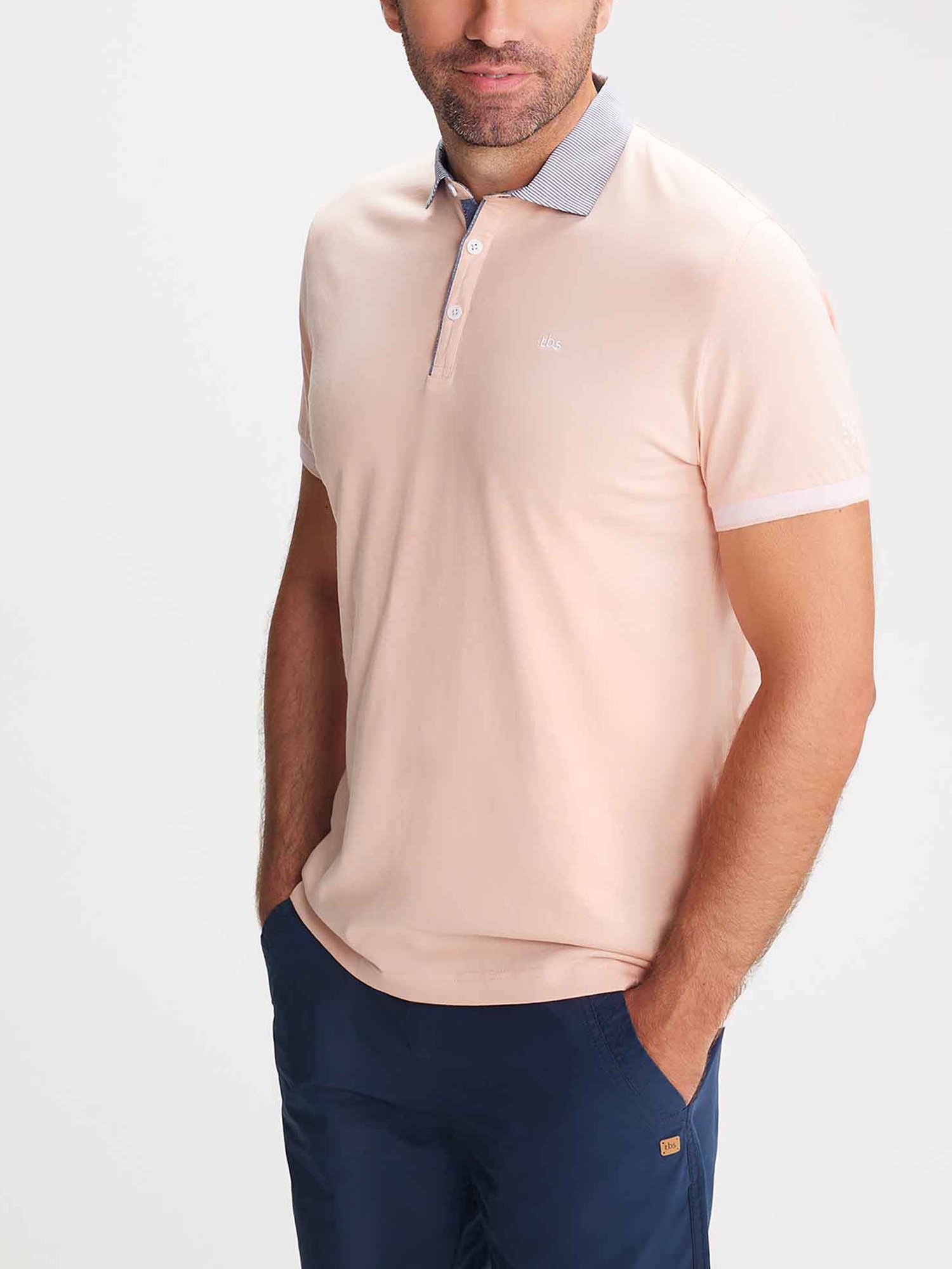Polo Homme En Jersey de Coton Rose