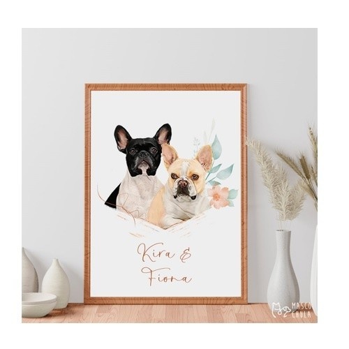 Retrato duplo de Mascochula Rocco, impressão realista personalizada dos seus animais de estimação.