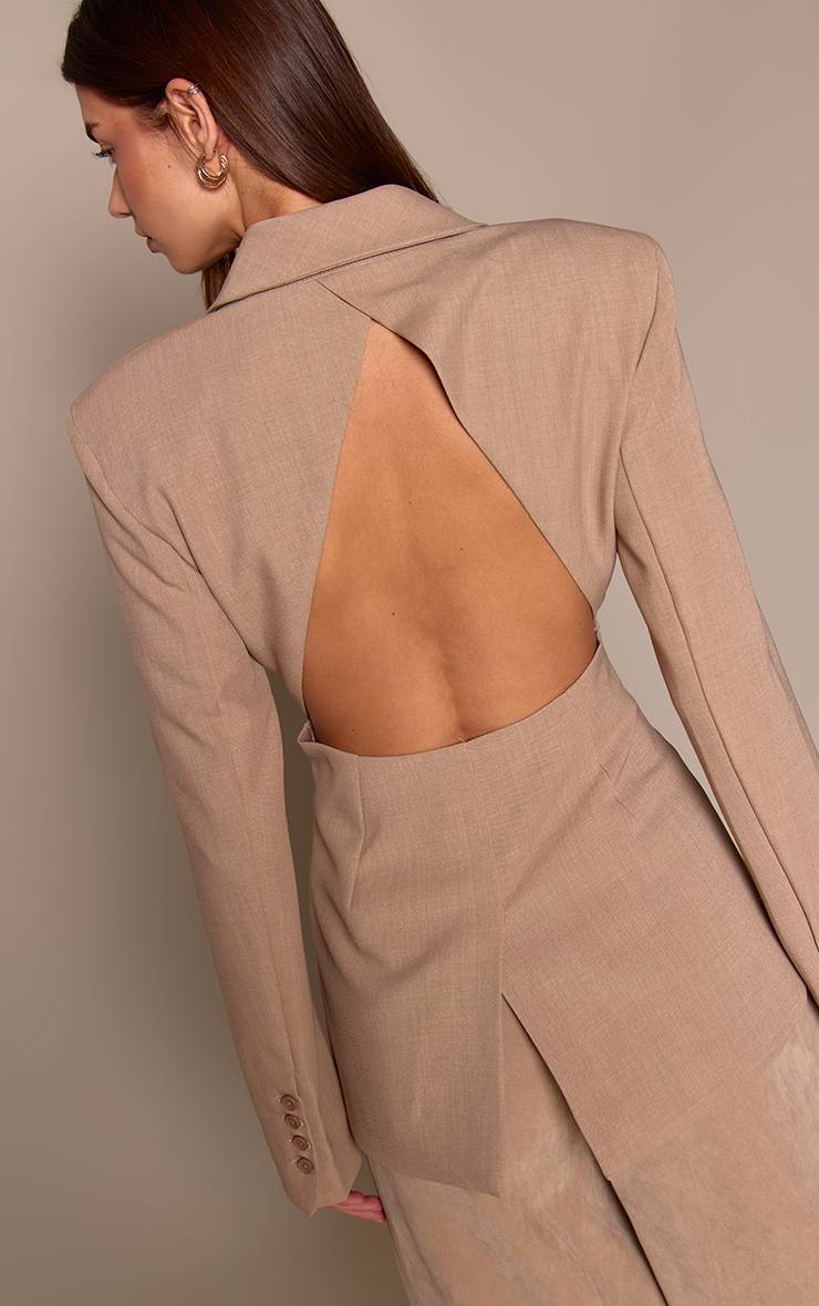 Gris Pierre Blazer Ajusté Dos Nu