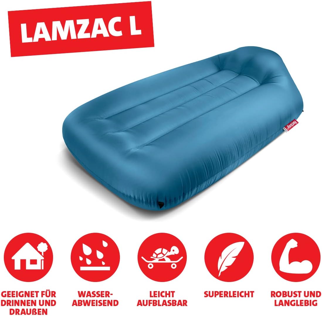 Fatboy® Lamzac L Inflatable Sofa/Bean Bag/Sofa, Sky Blue Hammock Filled with Air, for Outdoor Beach, Garden or Pool, 195 x 112 x 50 cm